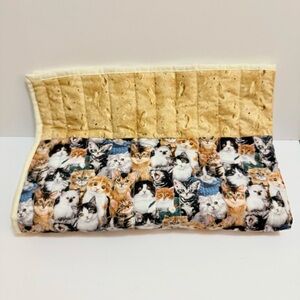 Handmade Toddler Quilt – Kitten Print Mosaic Cats with Footprints Border 42 x 48